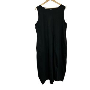 Moyuru Large Black Cotton Tunic Pullover Dress Pockets Japan Classic Luxury LBD